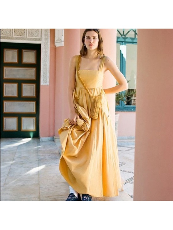 Urban Outfitters Dresses & Skirts - Urban Outfitters Over the Moon Yellow Square-Neck Maxi Dress Cotton Small
